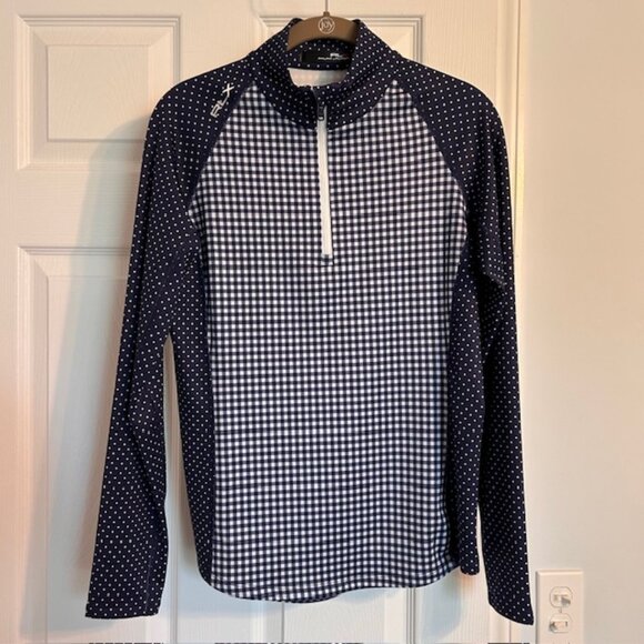 RLX Ralph Lauren Tops - RLX Ralph Lauren Golf Navy White Dot Gingham Small Quarter Zip Pull Over EUC